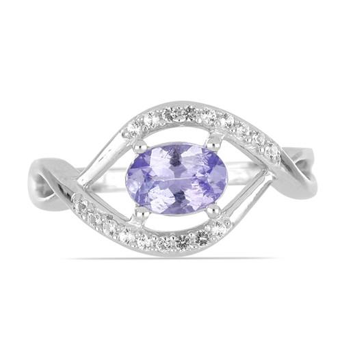 NATURAL TANZANITE GEMSTONE CLASSIC RING IN STERLING SILVER